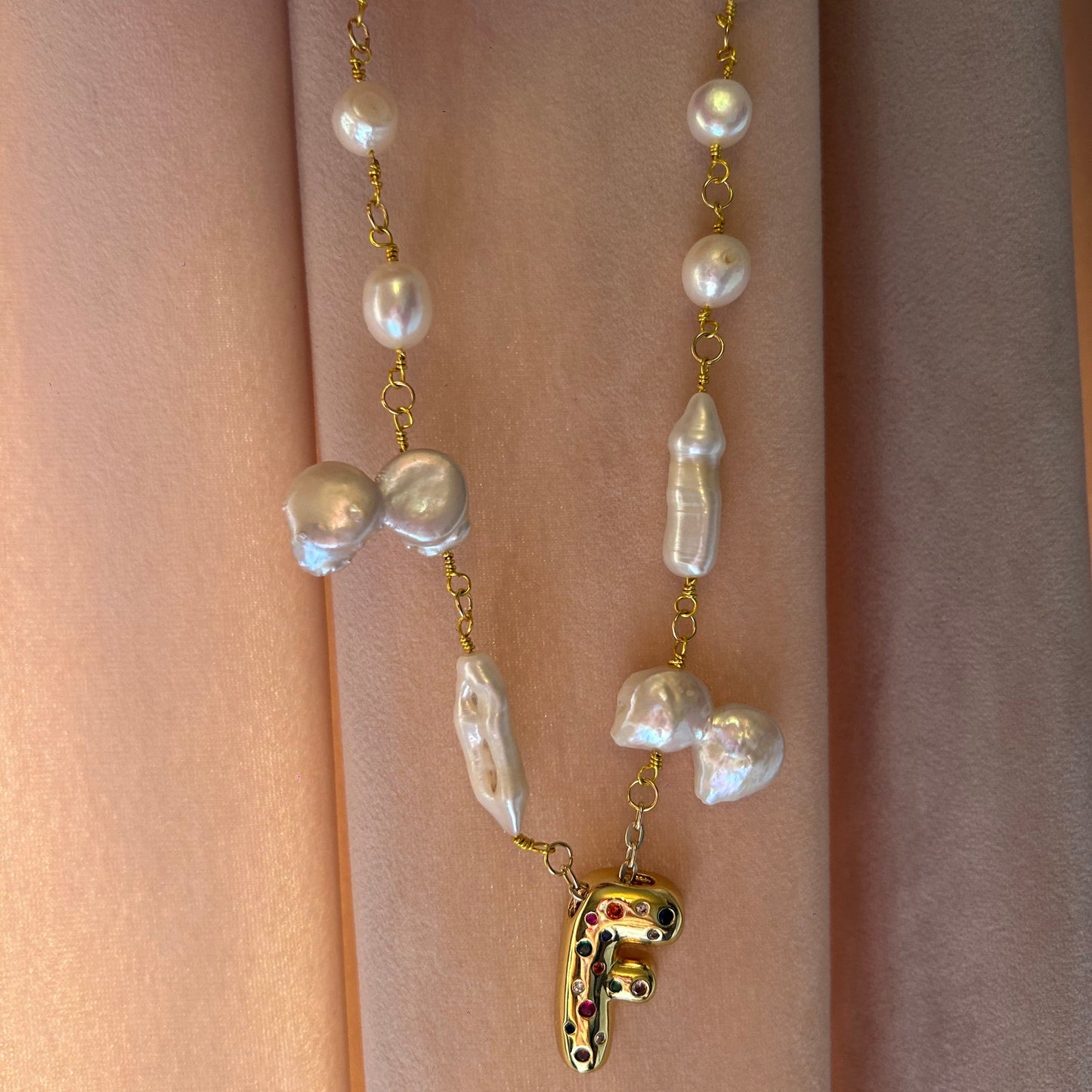 Bubble Letter Baroque Necklace