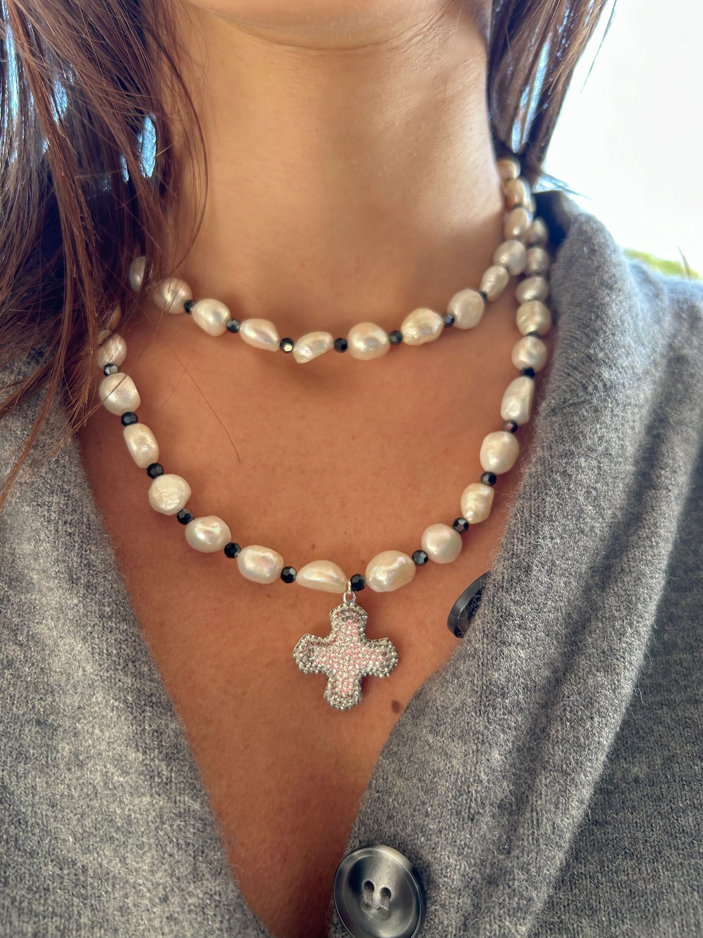 Grey Cross Necklace